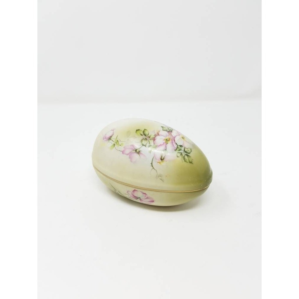 Vtg Nappon porcelain‎ egg trinket box hand painted cottagecore farmhouse